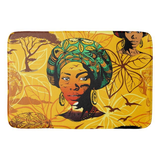African Woman Portrait with Sunset Bath Mat (Front)