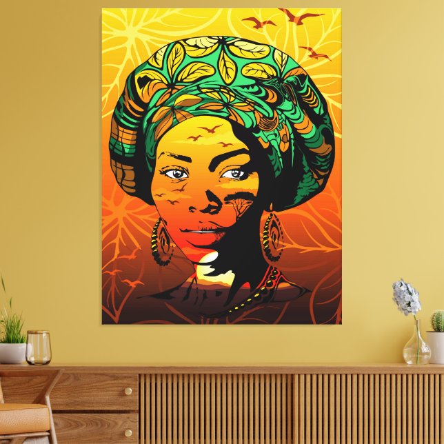 African Woman Portrait with Sunset Canvas Print (Insitu(LivingRoom))