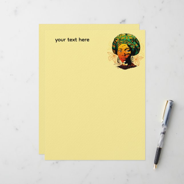 African Woman Portrait with Sunset Custom Letterhead (Front/Back In Situ)