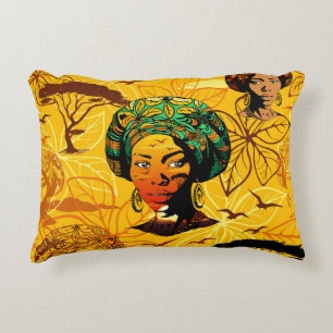 African Woman Portrait with Sunset Decorative Cushion