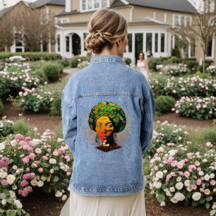 African Woman Portrait with Sunset Denim Jacket