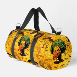 African Woman Portrait with Sunset Duffle Bag