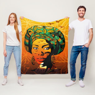 African Woman Portrait with Sunset Fleece Blanket