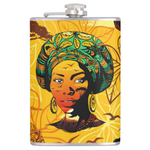 African Woman Portrait with Sunset Hip Flask