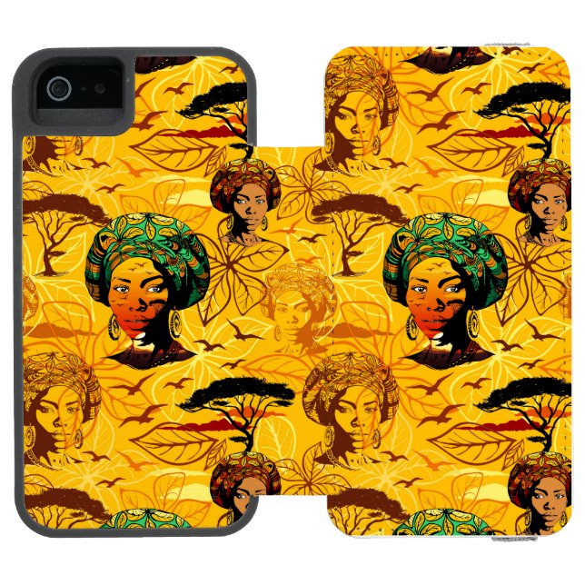 African Woman Portrait with Sunset Incipio iPhone Wallet Case (Folio Open)