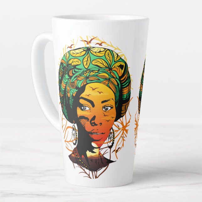 African Woman Portrait with Sunset Latte Mug (Left Angle)
