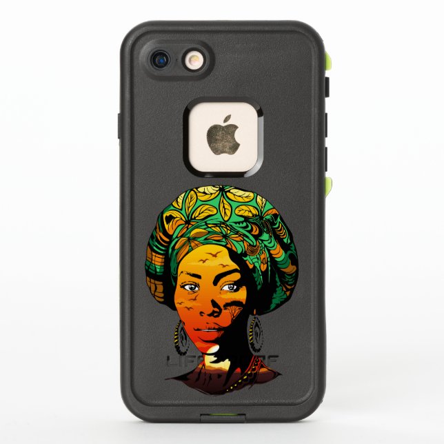 African Woman Portrait with Sunset LifeProof iPhone Case (Back)