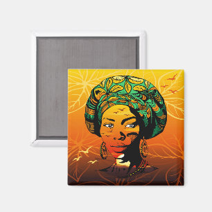 African Woman Portrait with Sunset Magnet