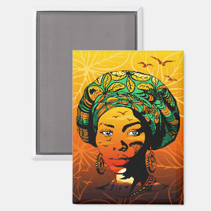 African Woman Portrait with Sunset Magnet
