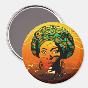 African Woman Portrait with Sunset Magnet