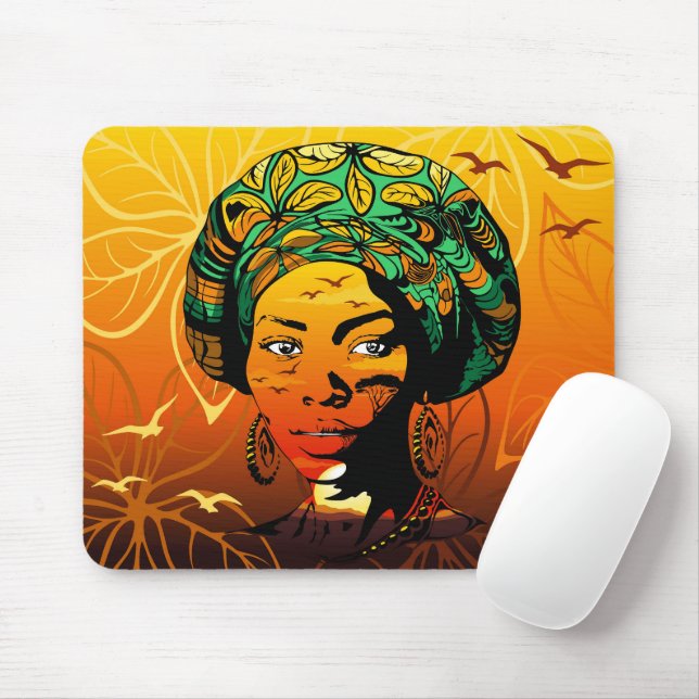 African Woman Portrait with Sunset Mouse Pad (With Mouse)