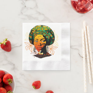 African Woman Portrait with Sunset Napkin