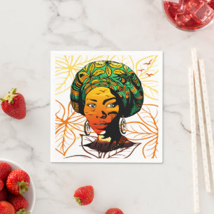 African Woman Portrait with Sunset Napkin