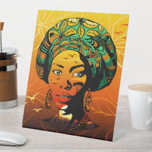 African Woman Portrait with Sunset Pedestal Sign