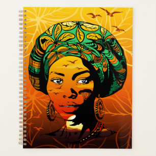 African Woman Portrait with Sunset Planner