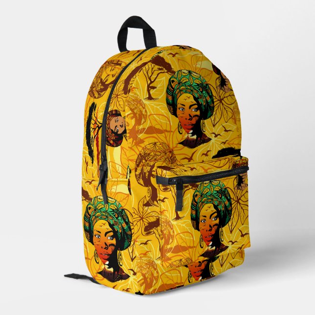 African Woman Portrait with Sunset Printed Backpack (Back Corner Left)