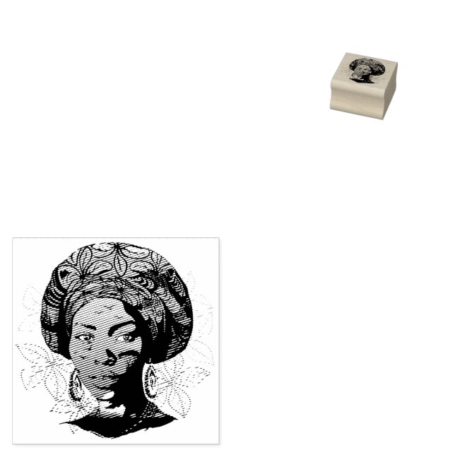 African Woman Portrait with Sunset Rubber Stamp (Stamped)