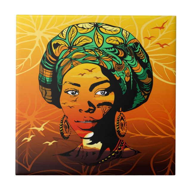 African Woman Portrait with Sunset Tile (Front)