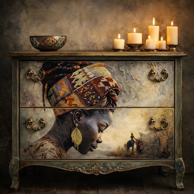 African Woman Rural Setting Warm Decoupage Tissue Paper (African Dreams Decoupage Tissue Paper)