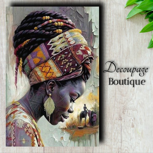 African Woman Rural Setting Warm Decoupage Tissue Paper (African Dreams Decoupage Tissue Paper)