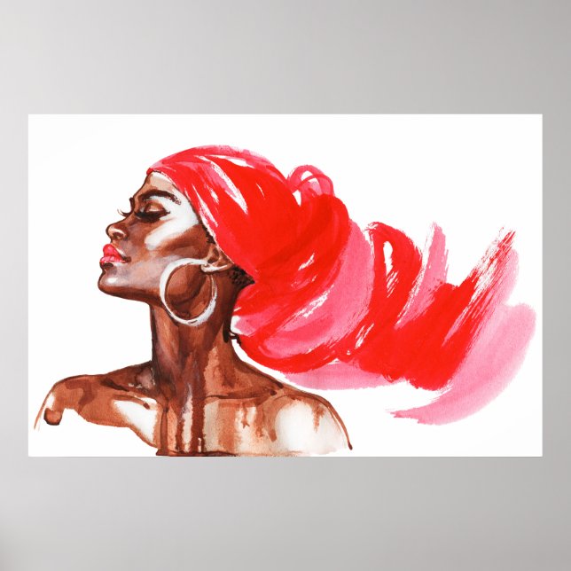 African woman, watercolor portrait, fashion style poster (Front)