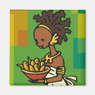 African Woman with bowl of Corn Magnet