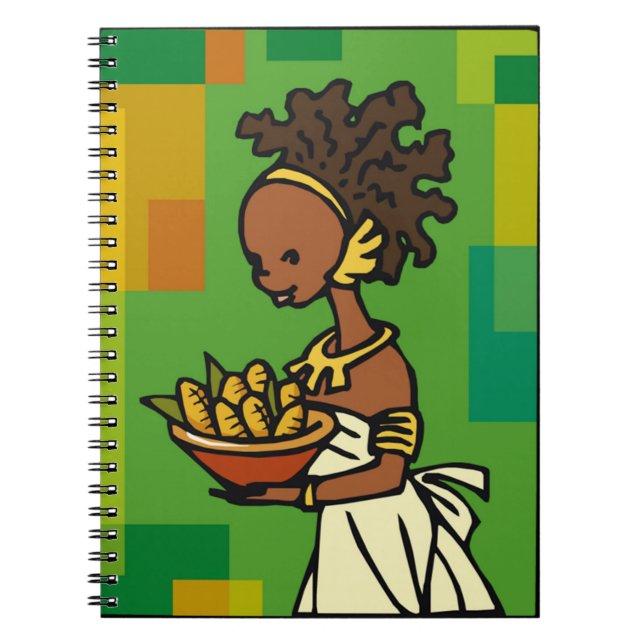 African Woman with bowl of Corn Spiral Notebook (Front)