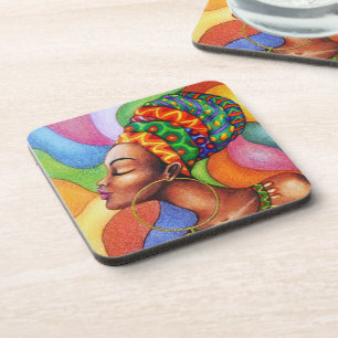 African Woman with Wax Traditional Fabric Coaster