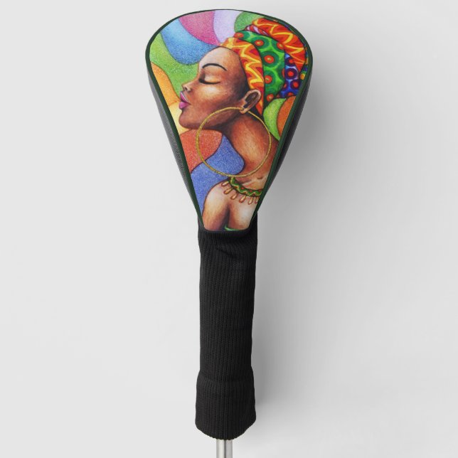 African Woman with Wax Traditional Fabric Golf Head Cover (Front)