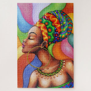 African Woman with Wax Traditional Fabric Jigsaw Puzzle