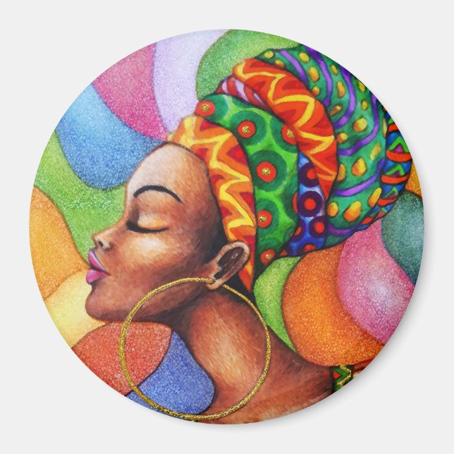 African Woman with Wax Traditional Fabric Magnet (Front)