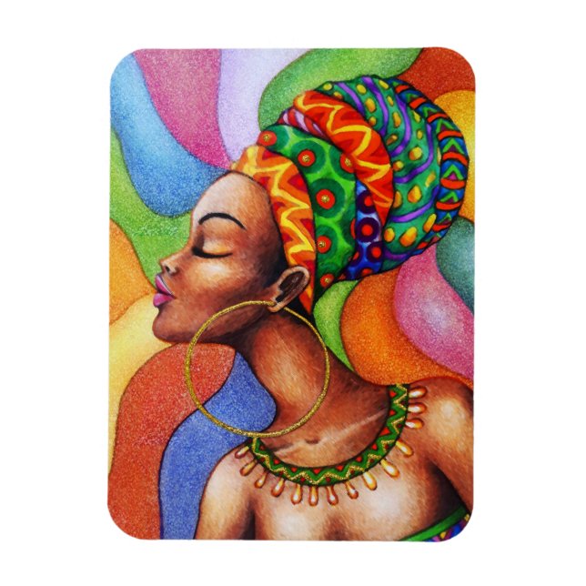 African Woman with Wax Traditional Fabric Magnet (Vertical)