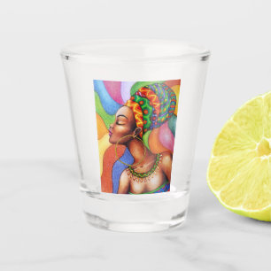 African Woman with Wax Traditional Fabric Shot Glass