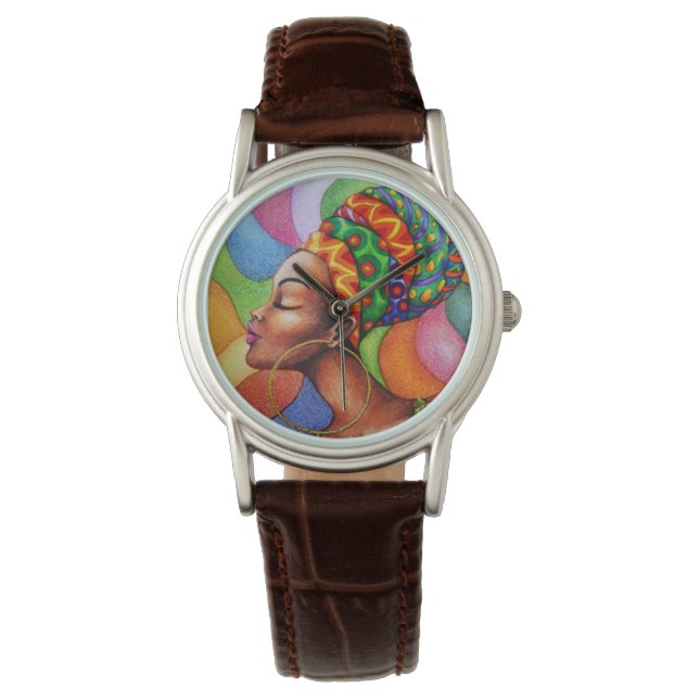 African Woman with Wax Traditional Fabric Watch (Front)