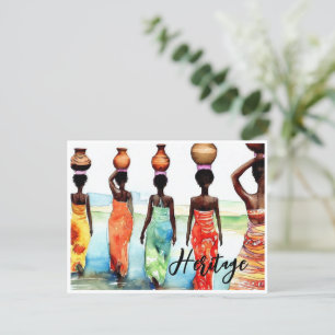 African Women Basket on Heads Long Gowns Heritage Postcard