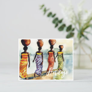 African Women Basket on Heads Long Gowns Heritage Postcard