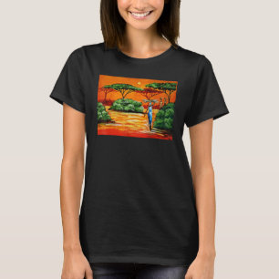 African Women Carrying Sticks and Pots Artwork T-Shirt