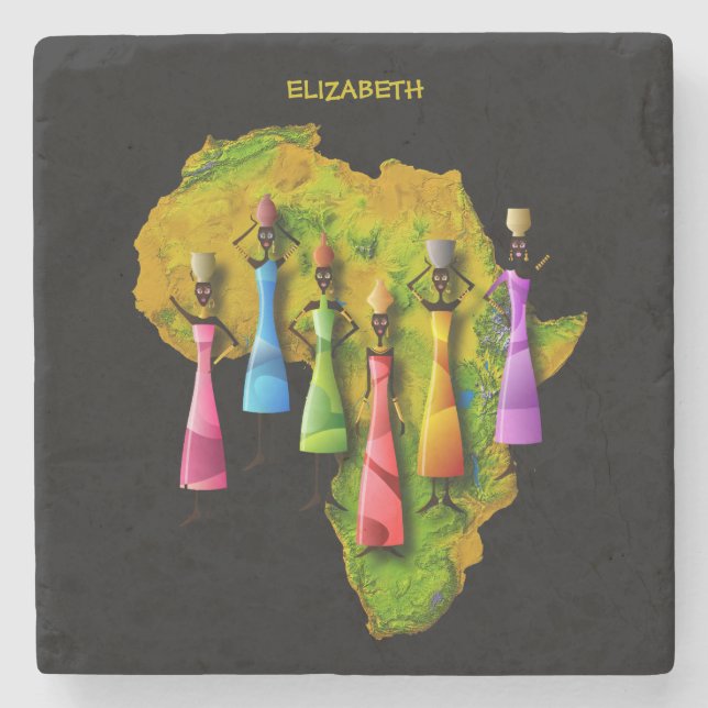 African Women In Colourful Dresses On Africa Map Stone Coaster (Front)