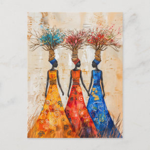 African Women with Colourful Firewood Postcard