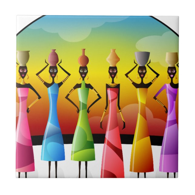 African Women with Pottery on their heads Tile (Front)