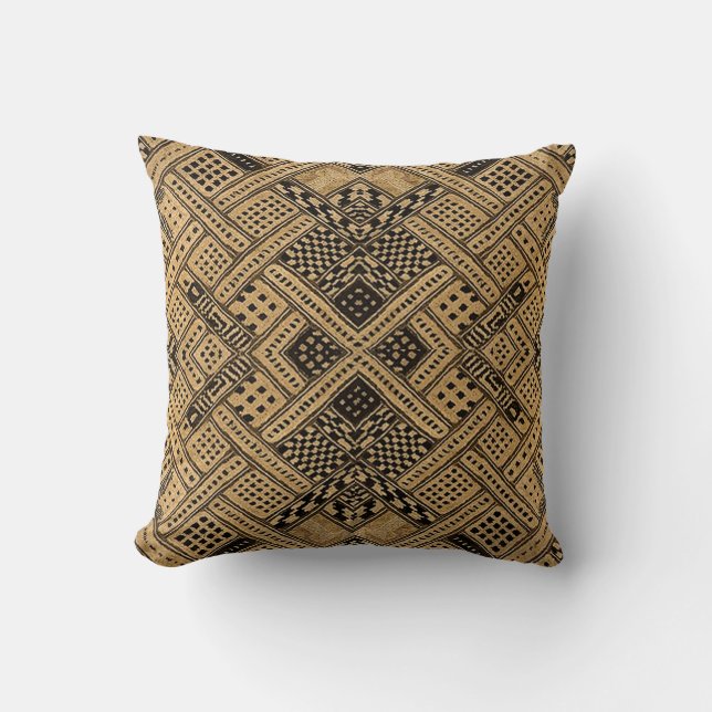 African Woven Print Pillow in Black  Black and Tan (Front)