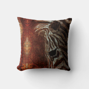 African Zebra in White on Brown and Orange Cushion