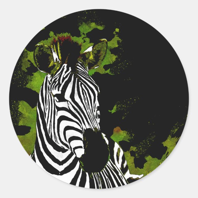 African Zebra Night Classic Round Sticker (Front)