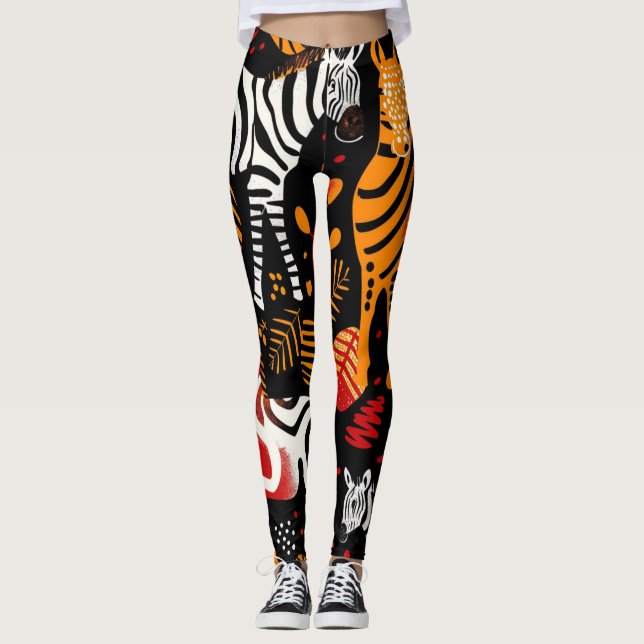 African Zebra Print Leggings (Front)