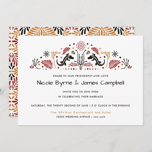 Africana | Modern Ankara Kente Lizard Wedding Invitation (Front/Back)