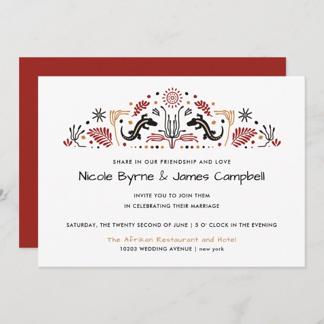 Africana | Modern Ankara Kente Lizard Wedding Invitation (Front/Back)