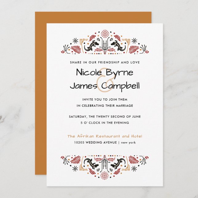 Africana | Modern Ankara Lizard Wedding Invitation (Front/Back)