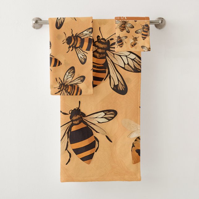 Africanised bee Mosaic Colourful Pattern Bath Towel Set (Insitu)