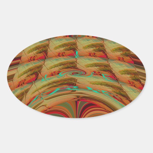 AfricaTradition Hakuna Matata Mountain Ethnic Moti Oval Sticker (Front)