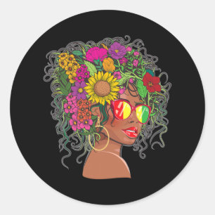 Afro African American Women Black Melanin Queen Ju Classic Round Sticker